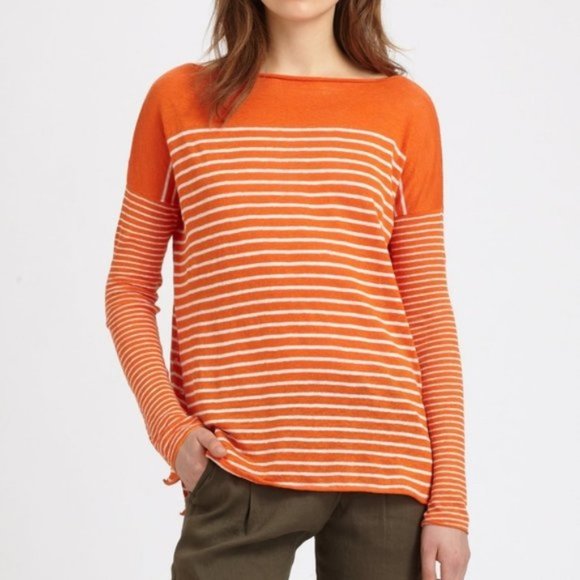 Vince Orange and White Striped Sweater - Picture 8 of 8